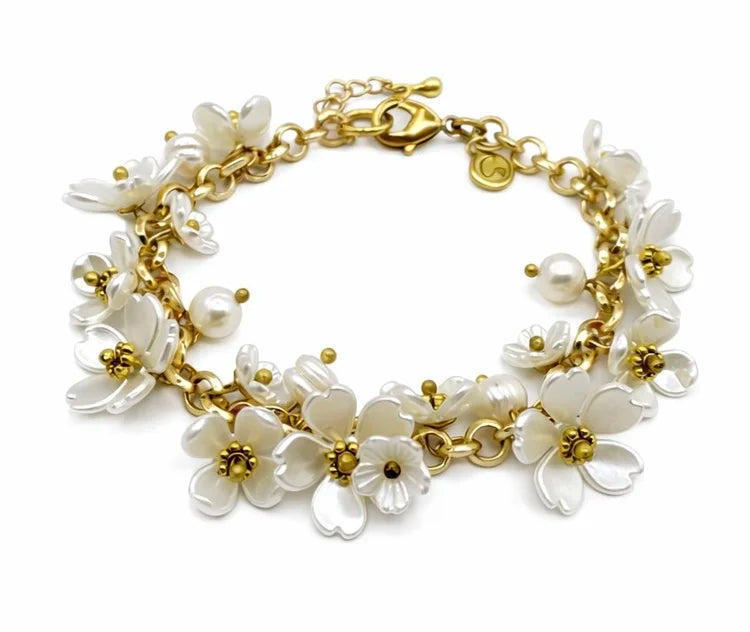 Floral Pearl Charm Bracelet