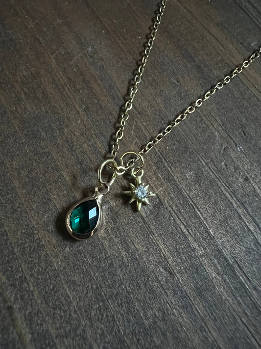 Bare Bones Jewelry - Green Drop Star Necklace