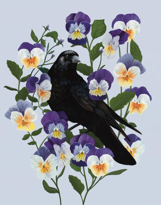 Liz Emirzian Art - Crow with Pansies