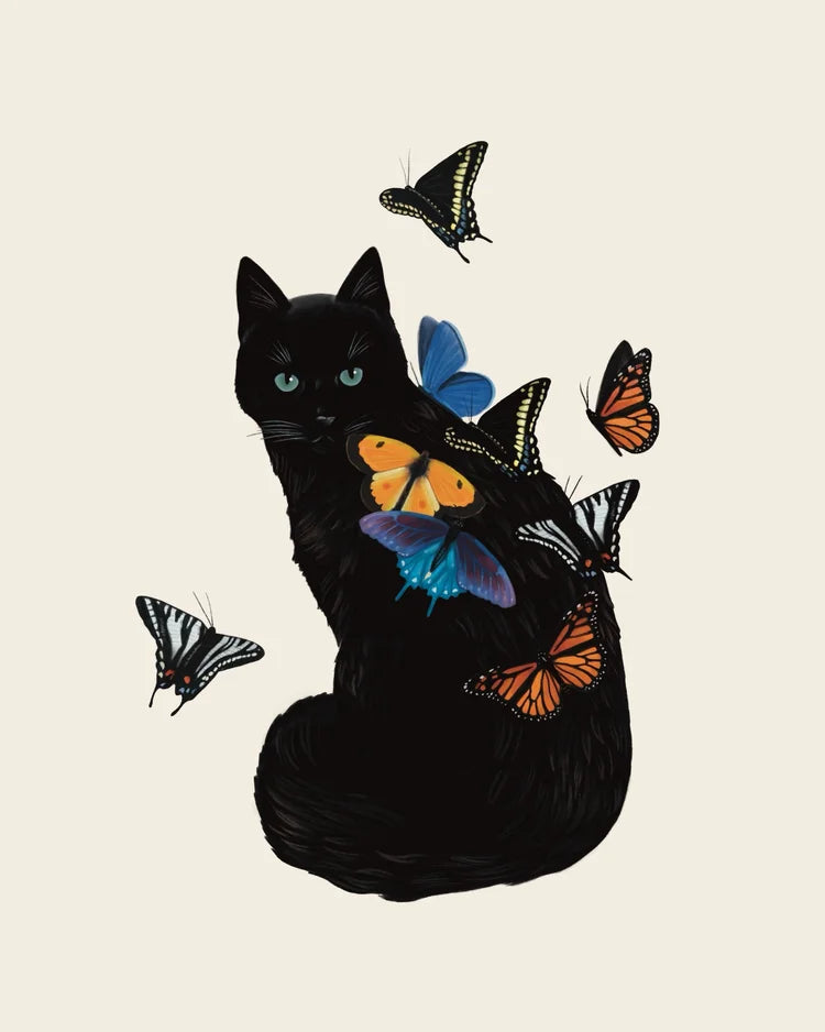 Liz Emirzian Art - Black Cat with Butterflies