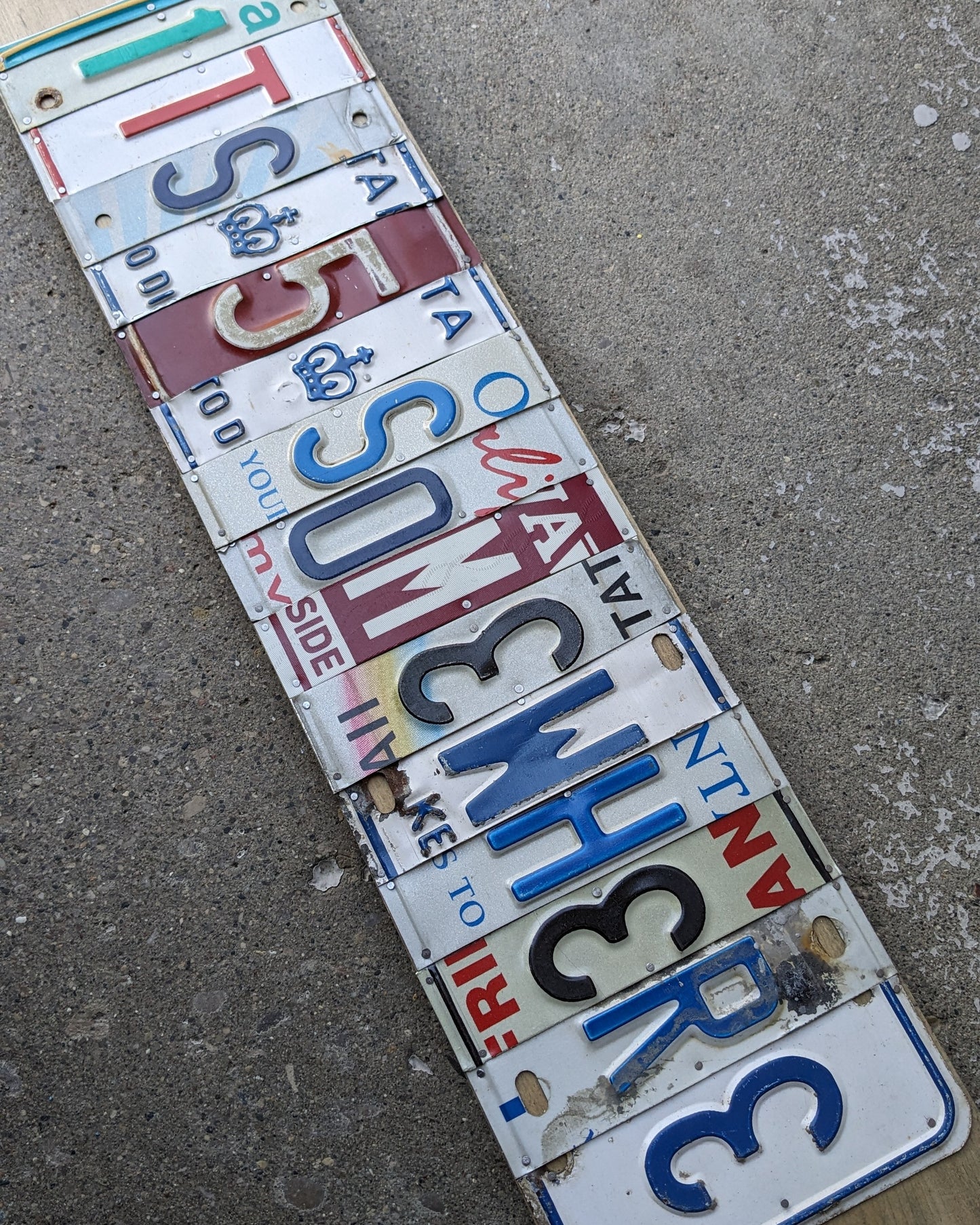 Upcycled License Plate Art - 5 OCLOCK