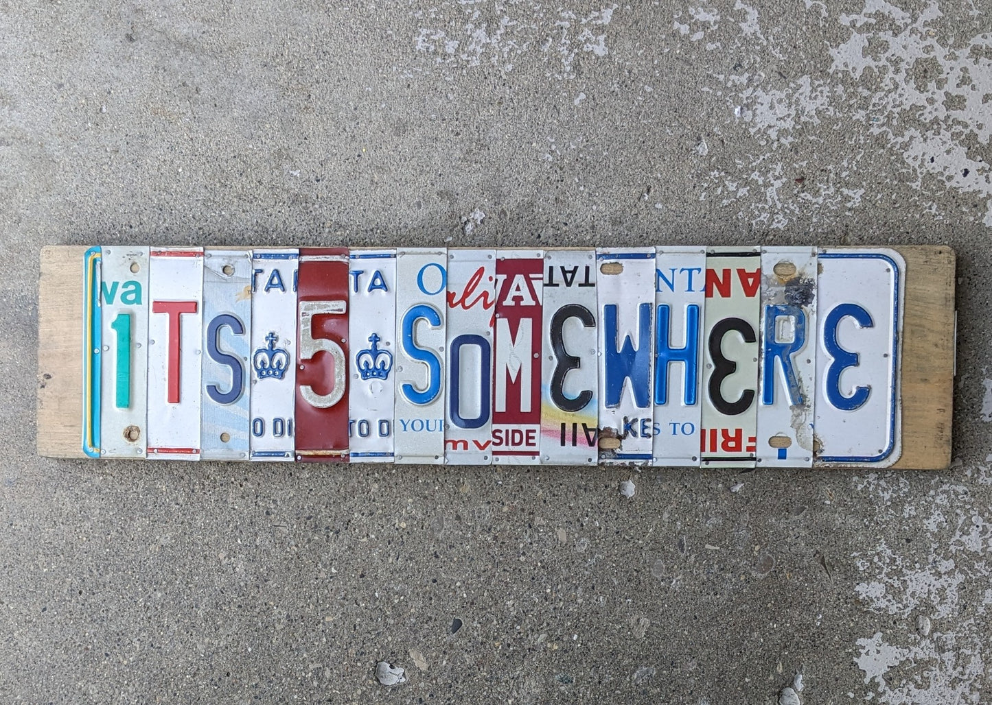 Upcycled License Plate Art - 5 OCLOCK