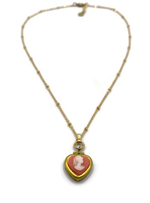 Pink Lady Cameo Locket Necklace