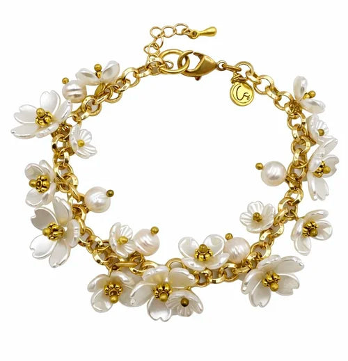 Floral Pearl Charm Bracelet