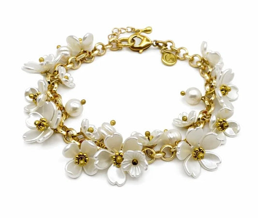 Floral Pearl Charm Bracelet