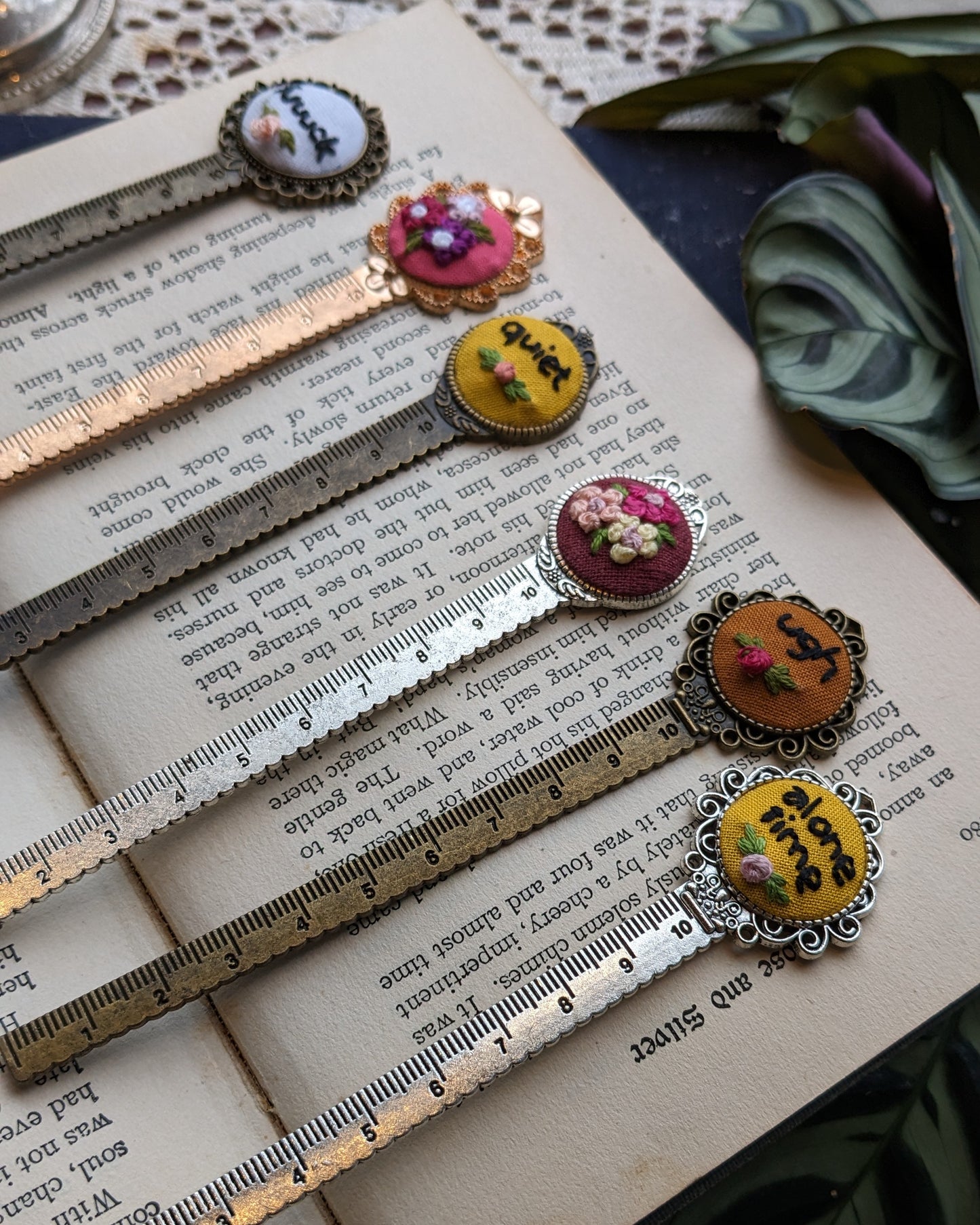 Hand Embroidered Bookmark Ruler Style